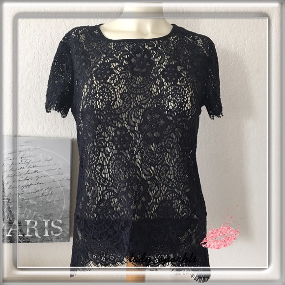 New York & Company Tops - NY & Co Black Lace, Fringe Blouse Sz Small/Black